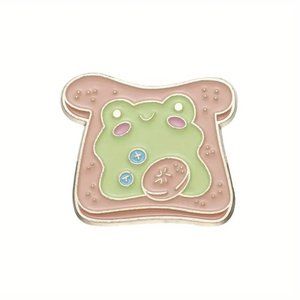 Cartoon Frog Toast dessert enamel pin